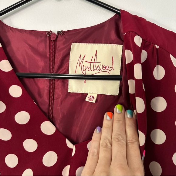 modcloth myrtlewood of california cream maroon polka dot dress vintage retro xs - Picture 6 of 7